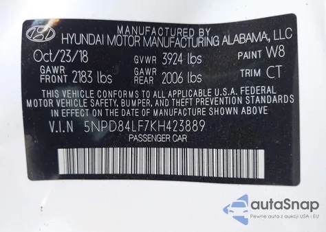 2019 Hyundai Elantra Sel from USA, damaged, VIN 5NPD84LF7KH423889